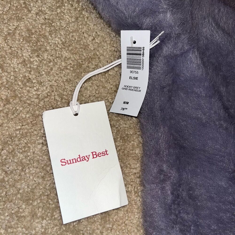 Aritzia Sunday Best Medium Elsie Long Sleeve Sweater Crop Top Women Gray Fuzzy - Picture 14 of 16
